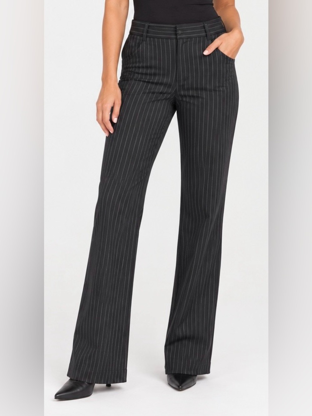 Express Black Pinstripe Wide-Leg Trousers